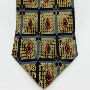 Matrix by Format Silk Necktie Mens Grey Black Gold Red Geometric Pattern